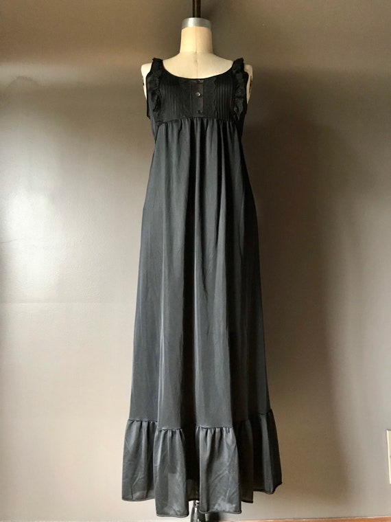 Vtg 60s 70s Black Peignoir Slip Dress Set - image 3