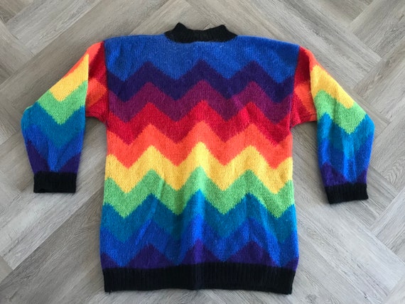Vtg 80s 90s Zig Zag Rainbow Stripe Sweater - image 4