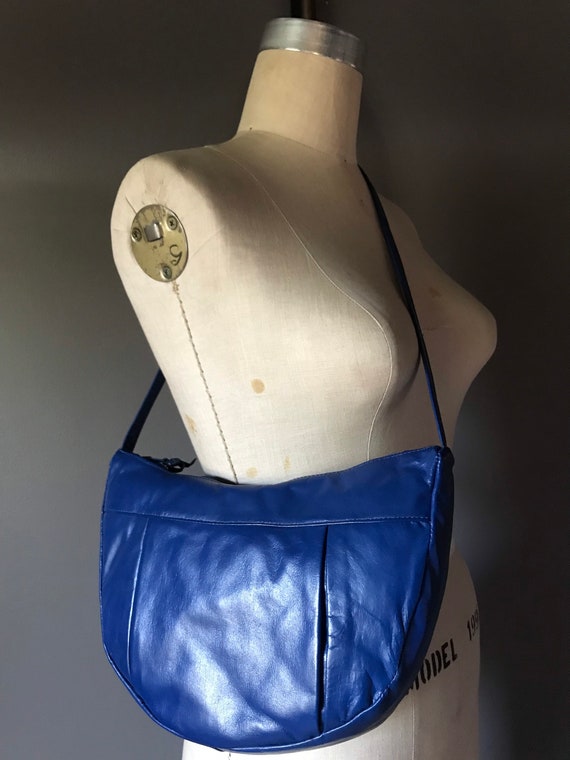 Vtg 70s 80s Blue Leather Purse / Shoulder Bag - image 2