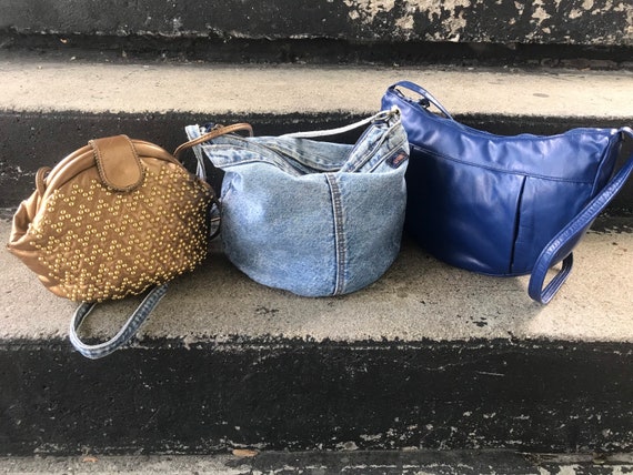 Vtg 70s 80s Blue Leather Purse / Shoulder Bag - image 6