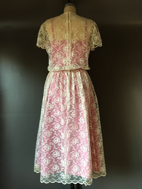 Vtg 70s Lace Overlay Dress - image 7
