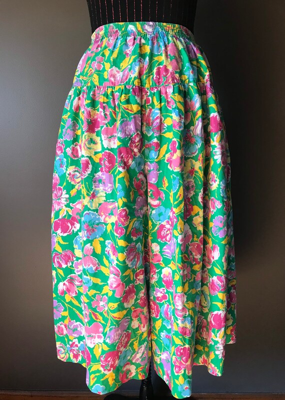 Vtg 80s Floral Wide Leg Gaucho Pant - image 4