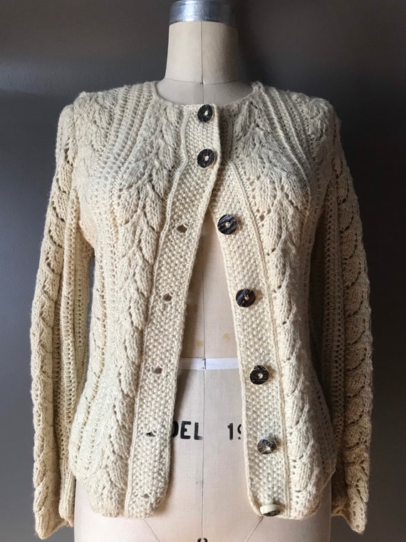 Vtg 60s 70s Wool Knit Cardigan Sweater - image 8