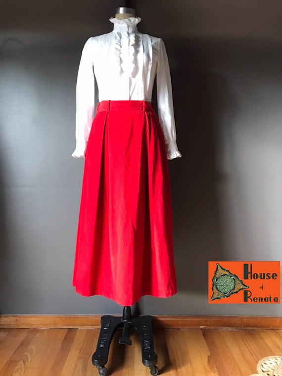 Vtg 80s Ralph Lauren Red Corduroy Skirt