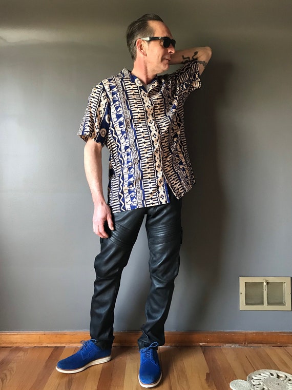 Vtg Men's Hawaiian Barkcloth Tiki Shirt