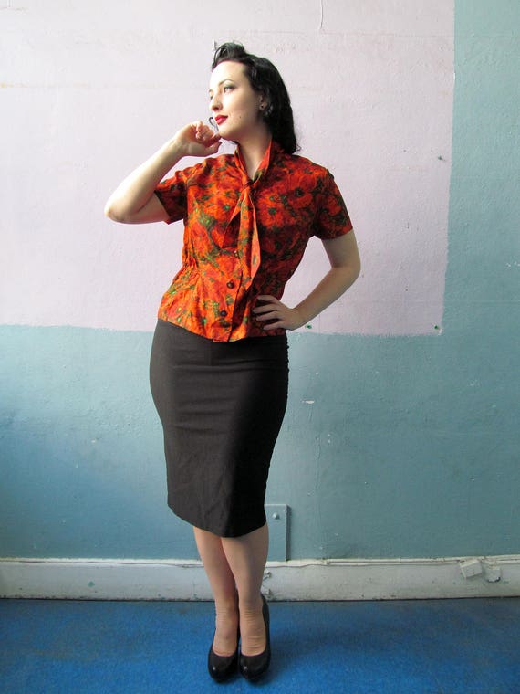 Vtg 1940s Novelty Print Blouse / Womens Shirt / 40
