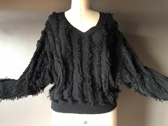 Vtg 70s V Neck Shaggy Fringe Sweater Knit - image 7