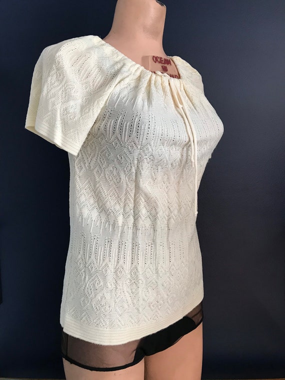 RARE Vintage 50s Beige Heavy Crochet Knit Pullover Sweater
