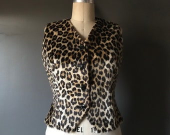 Vtg 60s Faux Leopard Fur Vest