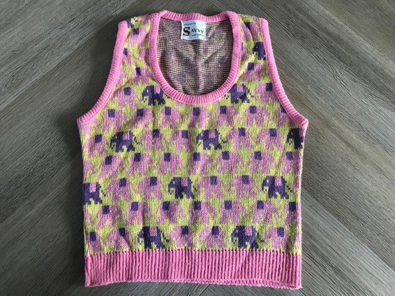 Vtg Pink Elephant Knit Pullover Sweater Vest - image 1