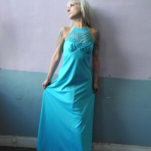 Vtg 60s 70s Blue Halter Maxi / Empire Waist / Boho Dress image 5