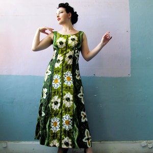 Vtg 60s Hawaiian Maxi Dress / Floral Print Dress