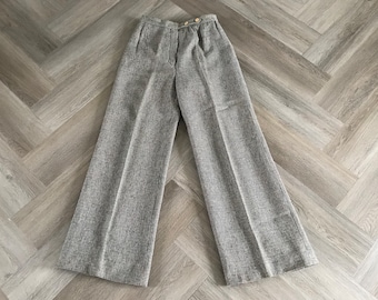 Vtg 70s Wool Tweed Wide Leg Trousers