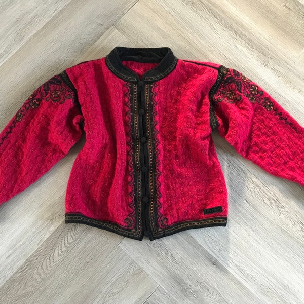 Vtg Dale of Norway Red Wool Cardigan Sweater