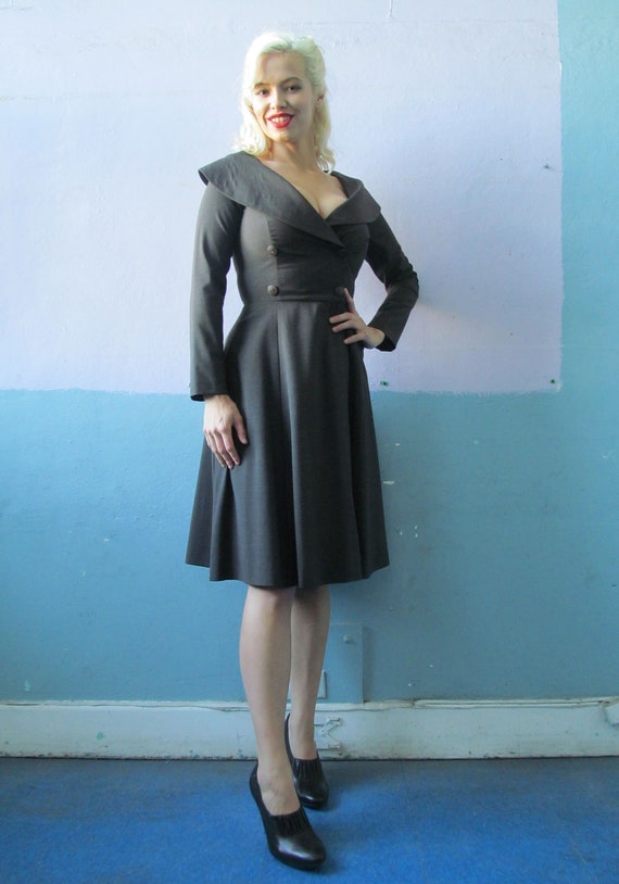 Vtg 40s 50s Dress / Retro Uniform / Double Breast… - image 2