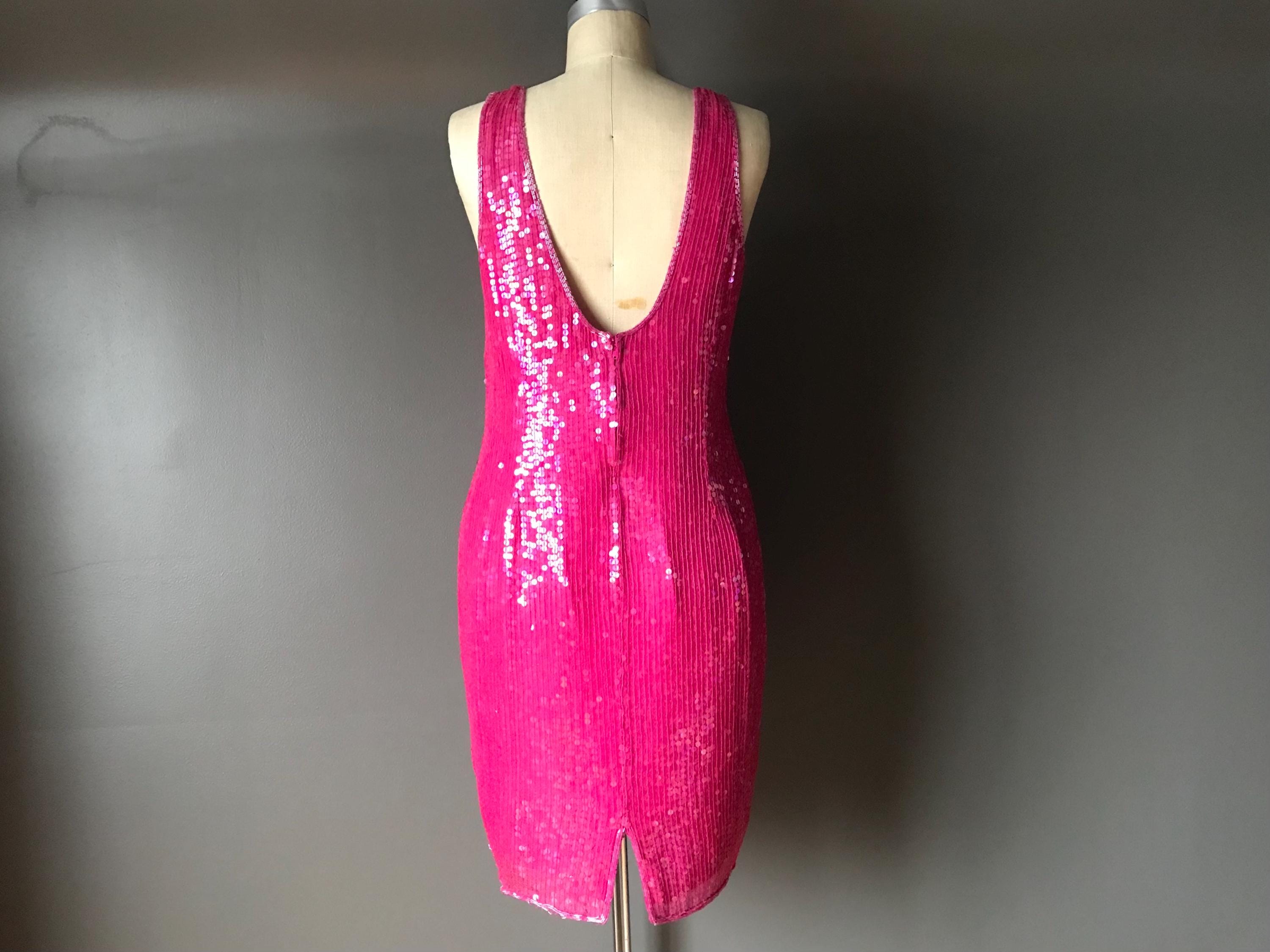 open lace back dress Sparkly Hot Pink Sequins Off The Shoulder Keyhole Back Prom Dresses, MP956