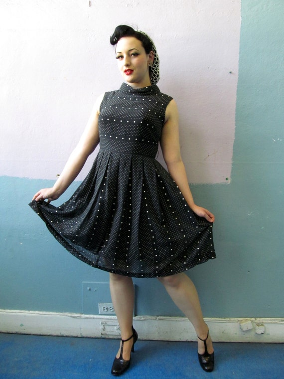 Vtg 50s 60s Semi Shear Cotton Sun Dress / Polka Do