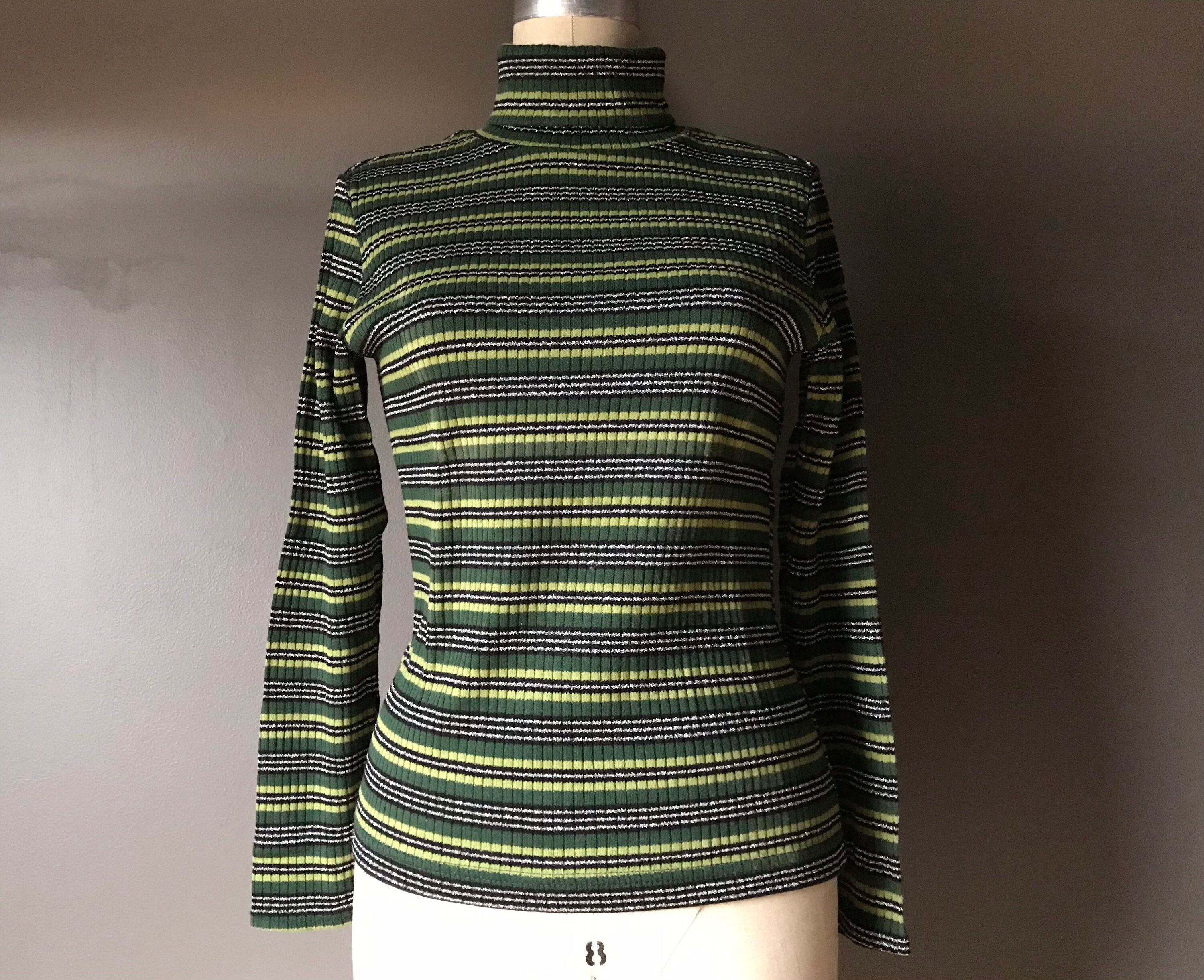 Vtg 70s 80s Metallic Striped Green 