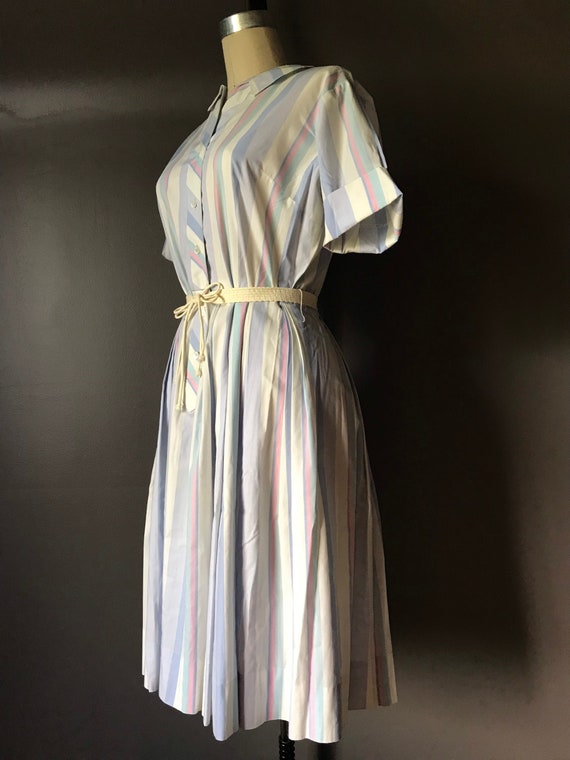 Vtg 50s Sherbet Pastel Striped Day Dress
