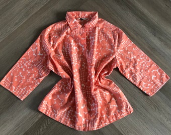 Vtg 70s Button Up Orange Optic Blouse