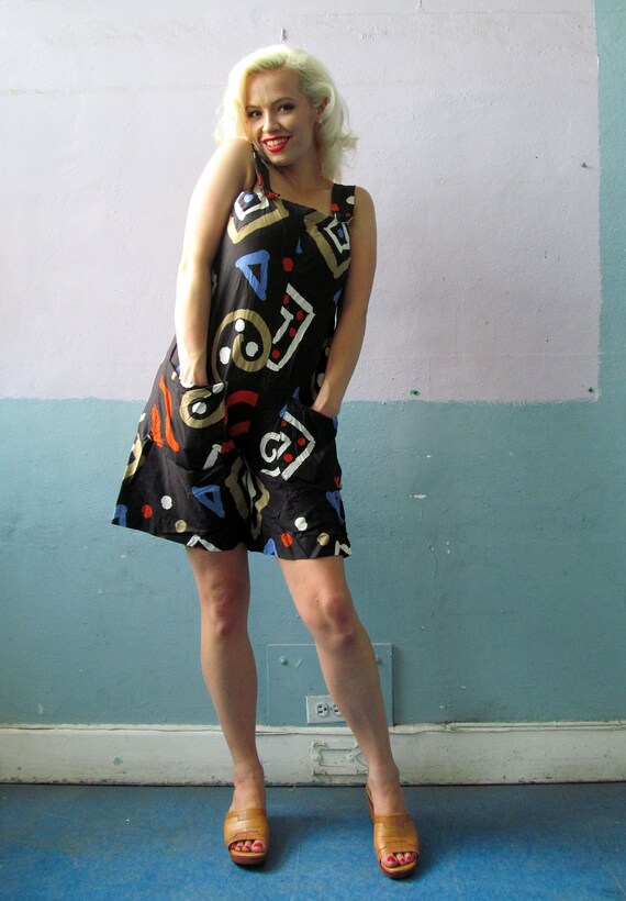 Vtg 50 60s Geometric Playsuit / Romper
