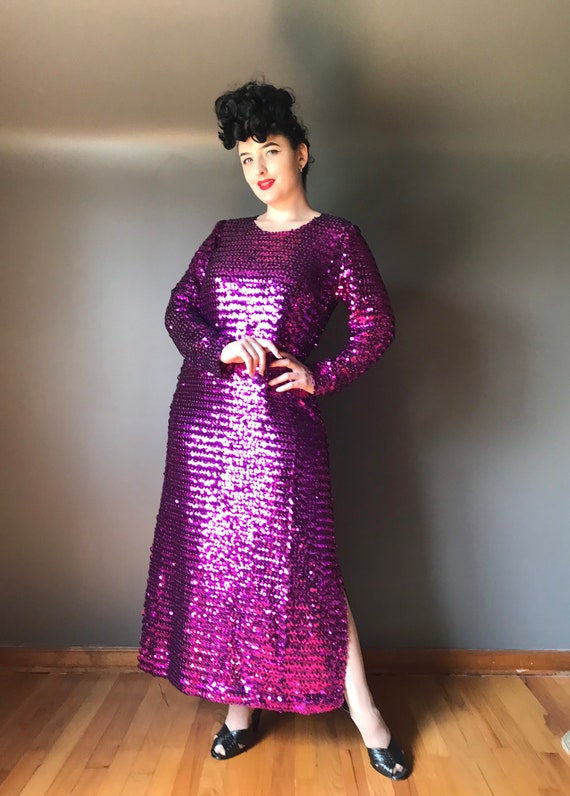 Vtg 60s 70s Sequin Full Length Dress / Showgirl