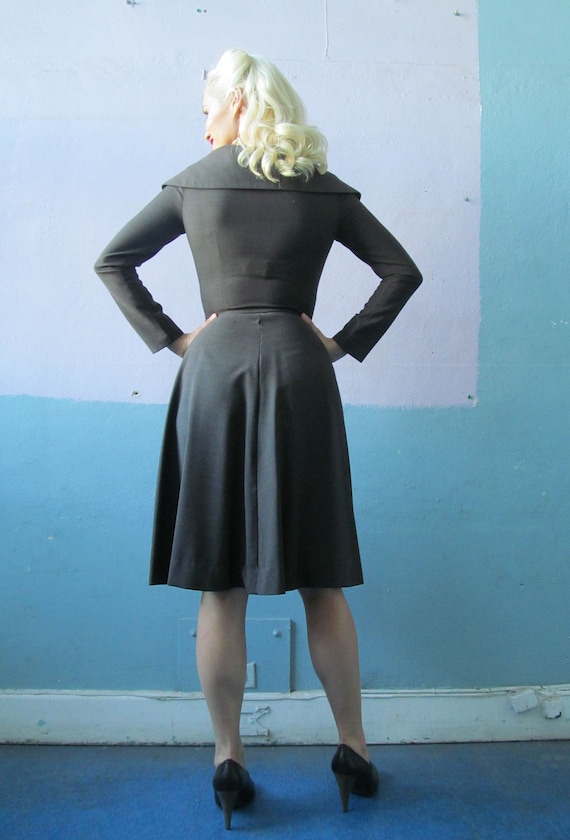 Vtg 40s 50s Dress / Retro Uniform / Double Breast… - image 4