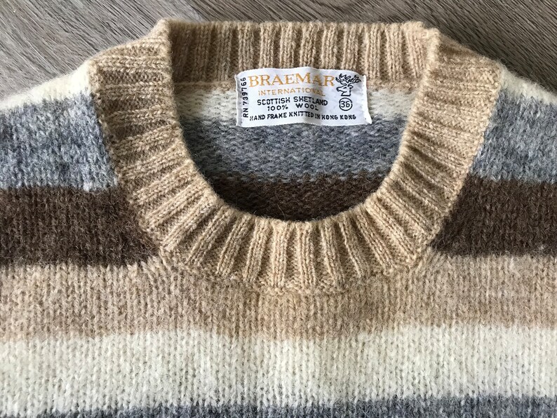 Vtg Braemar Earth Tone Striped Sweater / Scottish Shetland Wool image 2