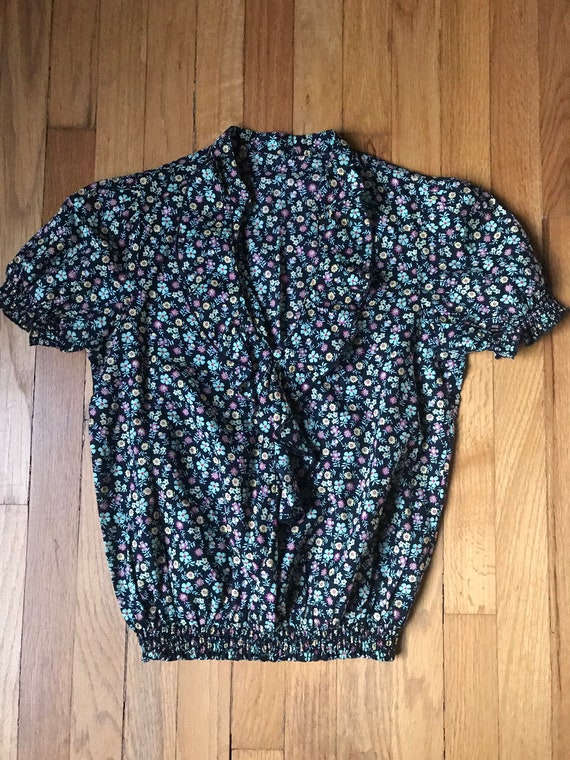 Vtg 70s Floral Folk Prairie Blouse