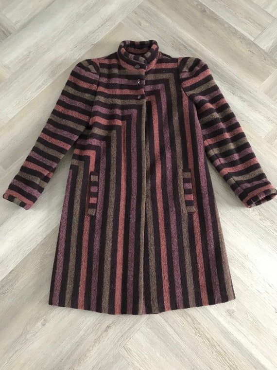 Vtg 80s Striped Wool Coat - image 2