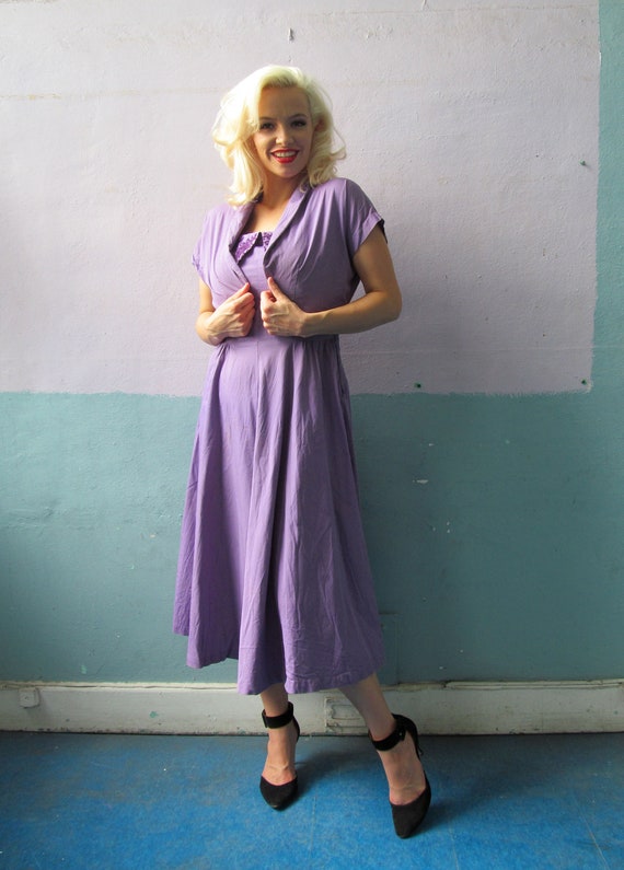Vtg 40s 50s Purple Dress / Matching Bolero Jacket