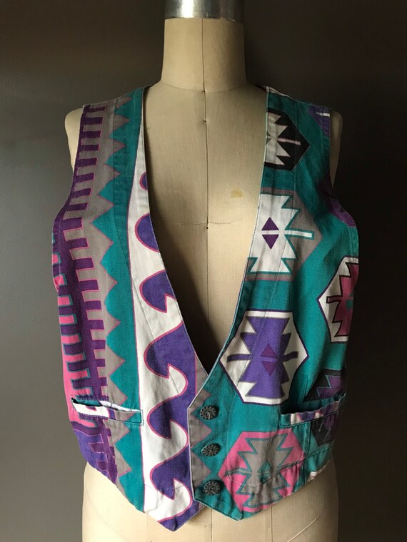 Vtg 90s Southwest Print Vest - image 2