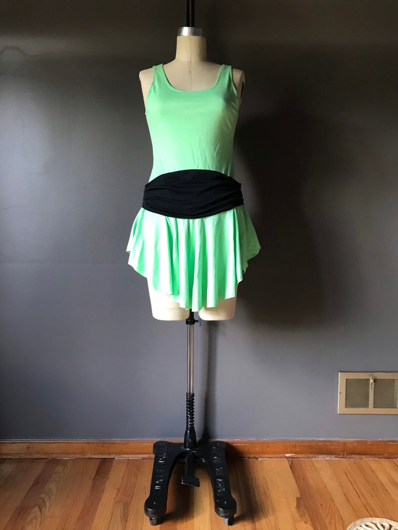 Vtg 80s Rounded Hem Skater Dress / Lets Get Physical / Neon Green / AMilano image 1
