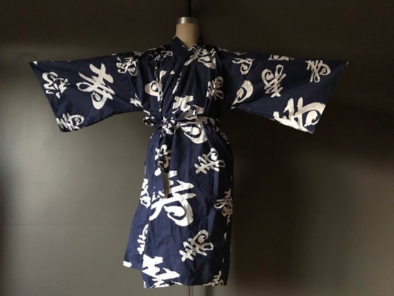 Vtg Kimono Script Duster Robe - image 2