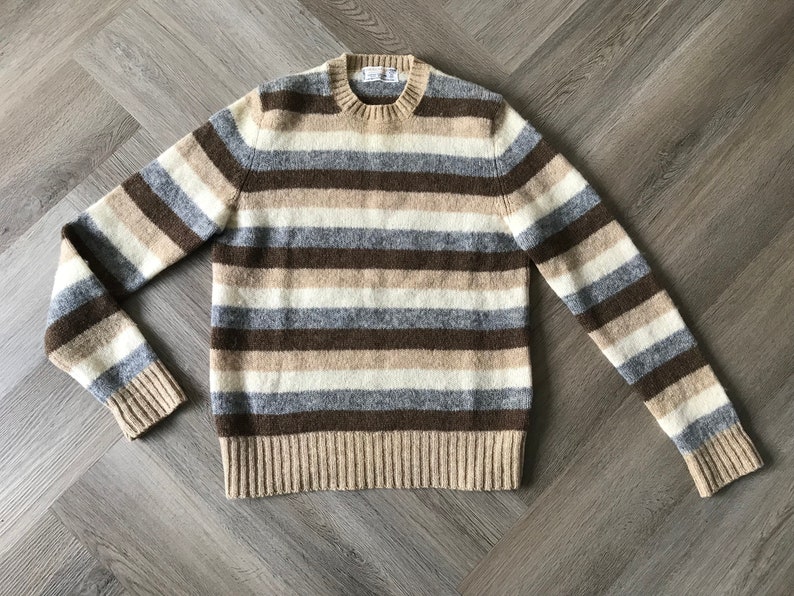 Vtg Braemar Earth Tone Striped Sweater / Scottish Shetland Wool image 3