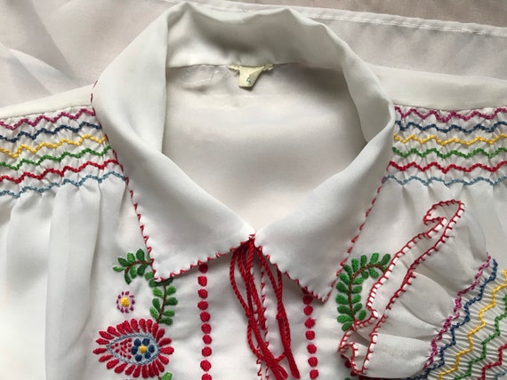 Vtg 70s Embroidered Folk Sheer Blouse - image 8