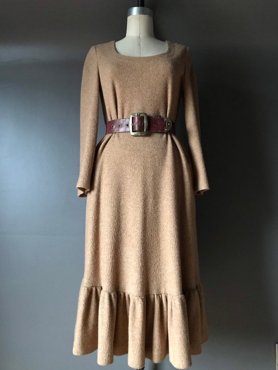 Vtg 70s 80s Long Sleeve Dress / Ruffle Hem - image 2