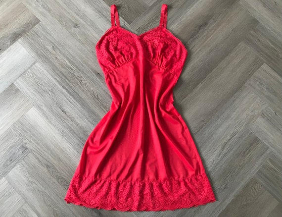 Vtg 60s Red Slip Dress - image 1