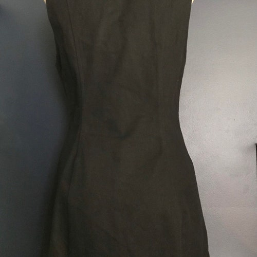 Vtg 80s shops Fredericks of Hollywood Black Denim Mini Dress / Motorcycle Style