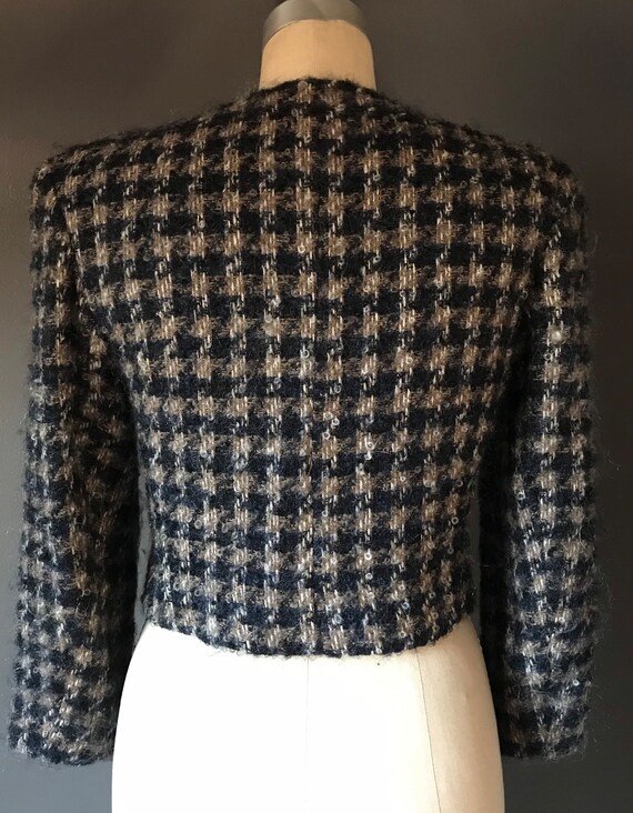 Vtg 80s Mohair Crop Blazer / Houndstooth Boucle - image 5