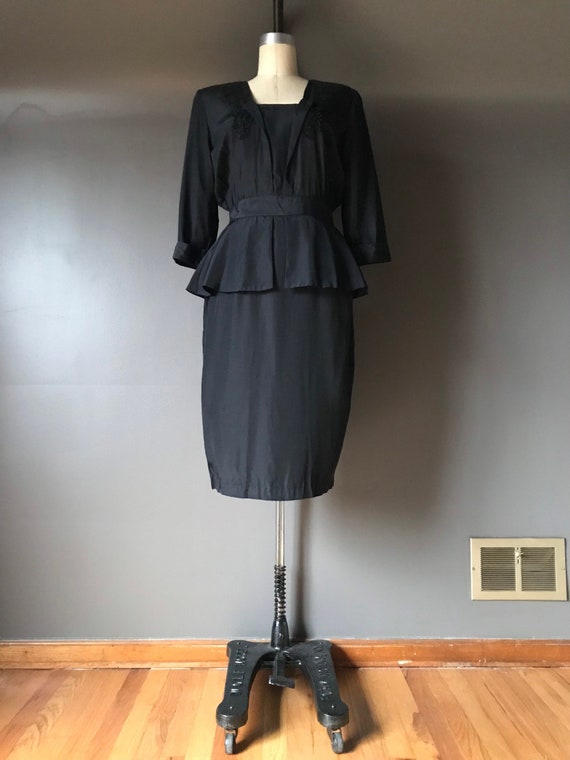 Vtg 70s 80s Goth Bombshell Peplum Dress