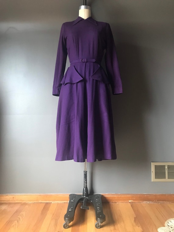 Vtg 40s Wool Pocket Dress / Henry Rosenfeld New Y… - image 1