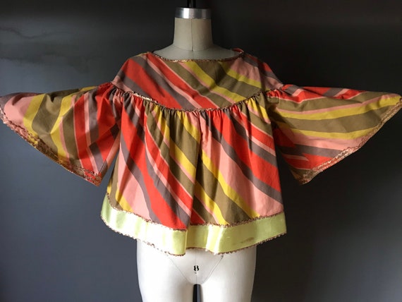 Vtg 60s 70s Striped Bell Sleeve Top - image 1