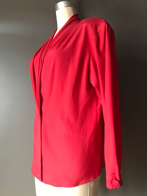 Vtg 80s Red Silky Blouse - image 9