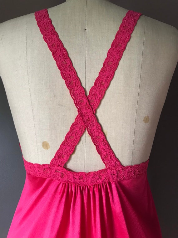 Vtg 70s Vanity Fair Hot Pink Maxi Slip Dress - image 6