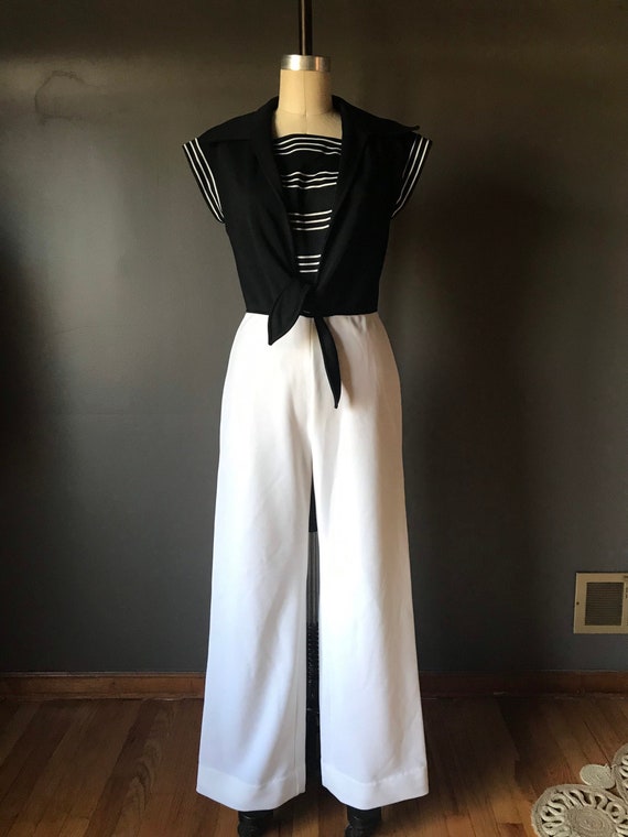 Vtg 70s Melissa Lane Romper / Sailor Pantsuit