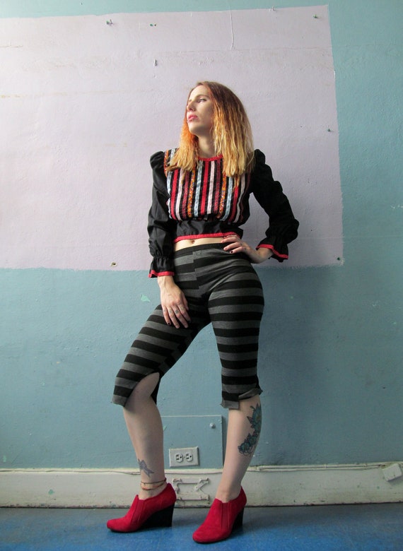 Vtg 70s Ribbon Blouse / Puff Sleeve / Woodstock