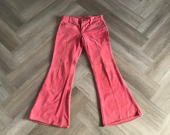 Vtg 70s Live Ins Bell Bottom Jeans / Pink Coral Denim Pants