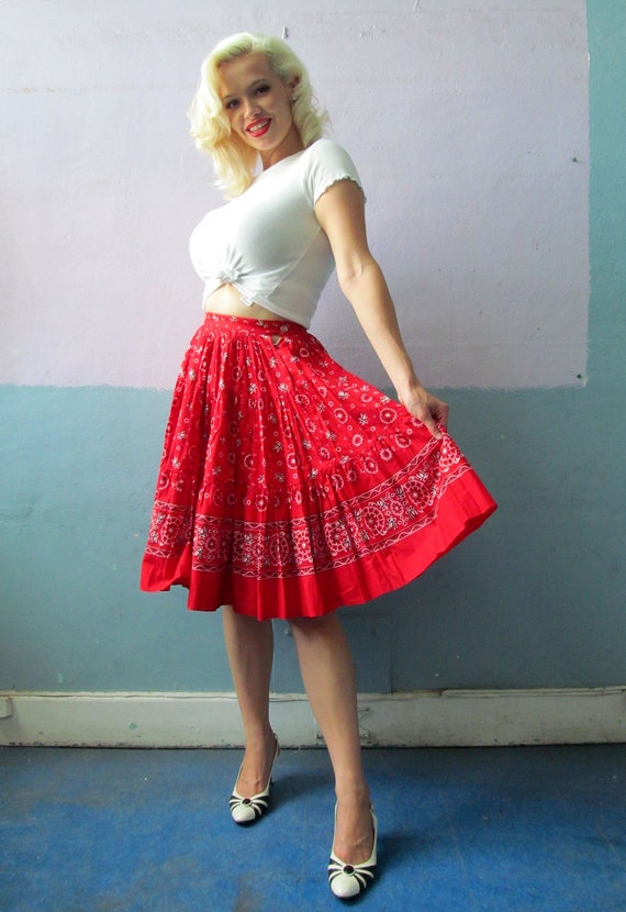 Vtg 50s 60s Bandana Print Skirt / Full Circle Ski… - image 4