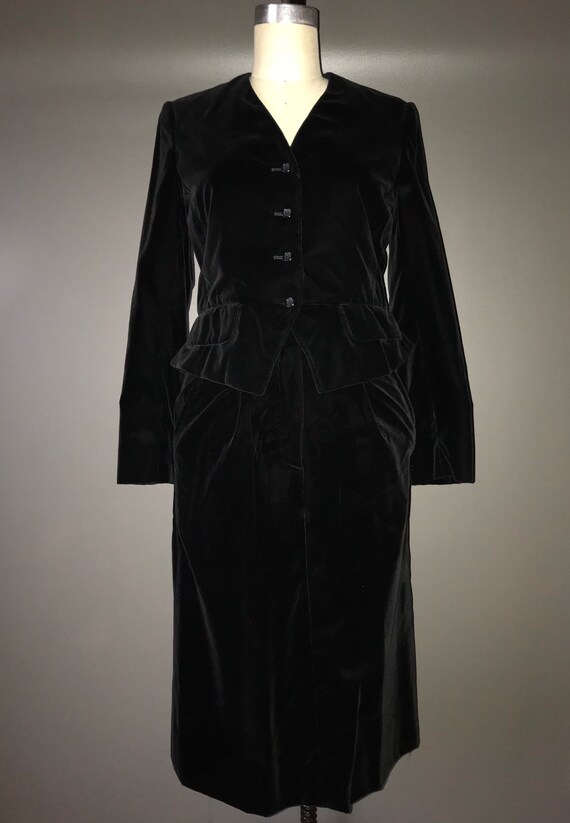Vtg 80s 90s Bill Blass Skirt Suit Set / Black Vel… - image 7